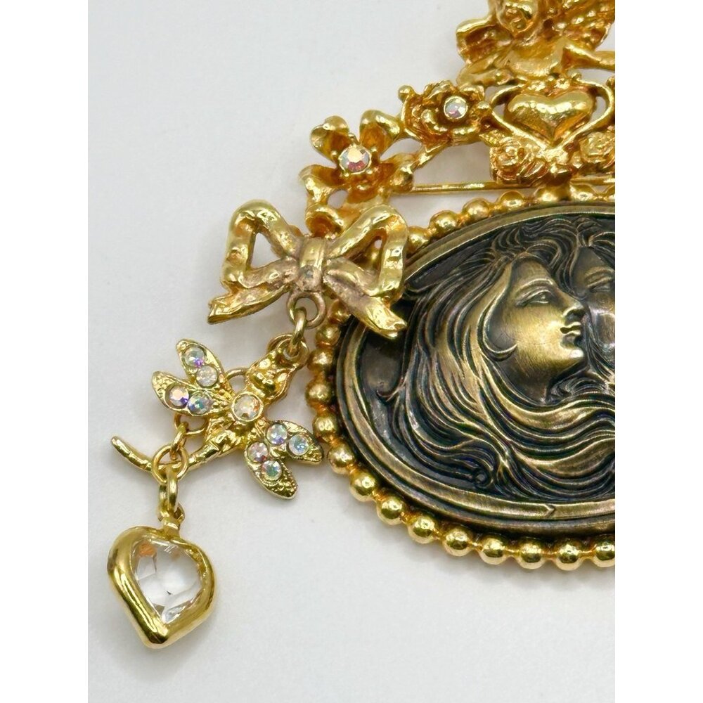 Kirks‎ Folly Twin Ladies Cameo Cherub Bows Pin Brooch - Picture 4 of 5